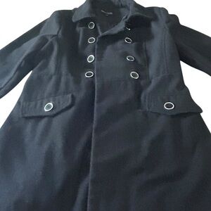 Black Coat Jacket Outerwear with Silver Accents Career Chic‎